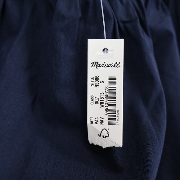 NWT Madewell Square-Neck Puff-Sleeve Babydoll Mini Dress In Navy Blue Size 6 - Picture 8 of 8